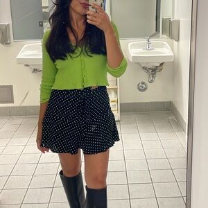 Zara Black White Polka Dot Tie Waist Mini Skort Skirt - Medium